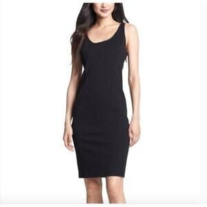 Eileen Fisher Black Leather Trim Tank Sheath Dress XS Classic
